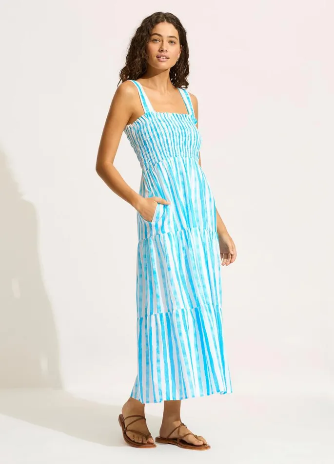 Seafolly Beach Dresses Women Shirred Midi Dress 8211 Turquoise