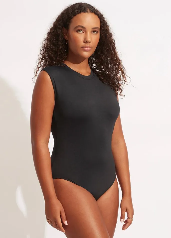 Seafolly Black One Pieces Women Seafolly Collective Cap Sleeve One Piece 8211 Black