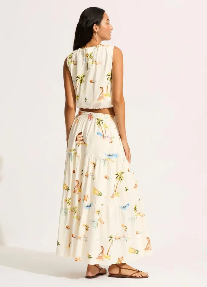 Seafolly Skirts and Sarongs Women Isla Palm Tiered Maxi Skirt 8211 Ecru