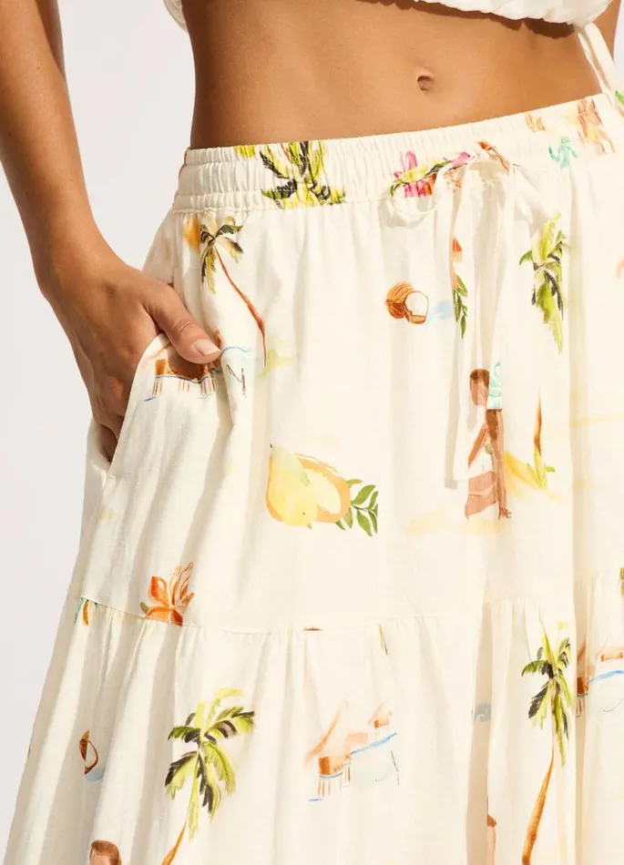 Seafolly Skirts and Sarongs Women Isla Palm Tiered Maxi Skirt 8211 Ecru