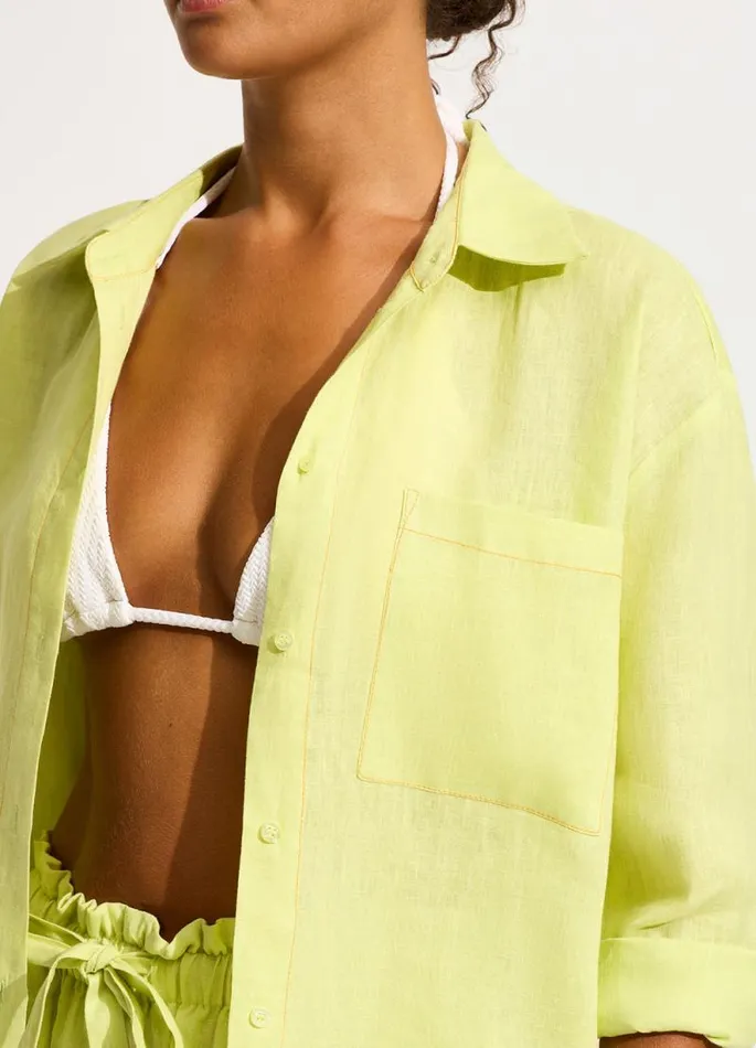 Seafolly Tops Women Corfu Contrast Stitch Shirt 8211 Pistachio