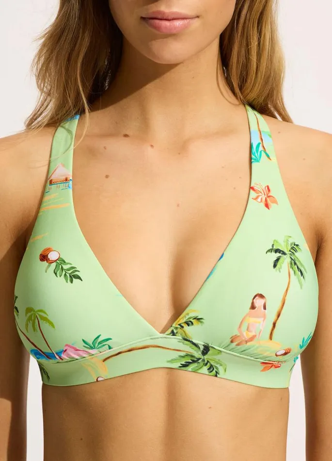 Seafolly Triangle Women Isla Palm Multi Fit Longline Triangle Bikini Top 8211 Sage