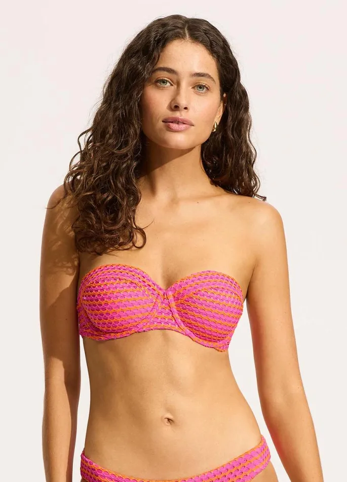 Seafolly Underwire Women Mesh Effect Bustier Bikini Top 8211 Hot Pink