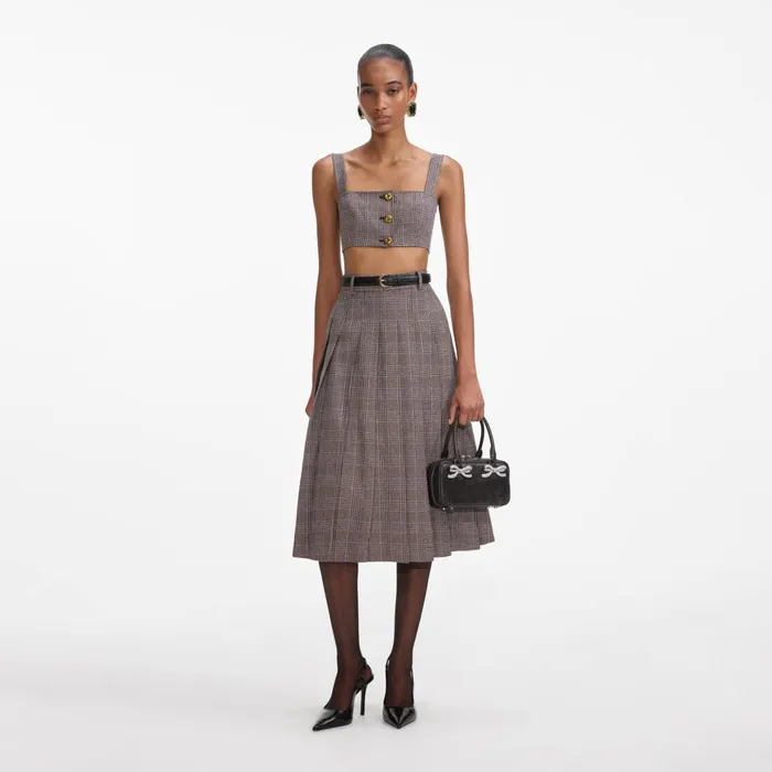 Self Portrait CoOrds Women Brown Check Crop Top