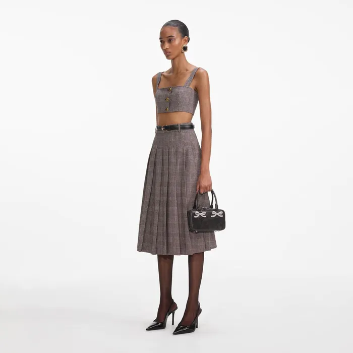 Self Portrait CoOrds Women Brown Check Crop Top