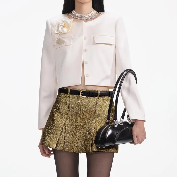 Self Portrait CoOrds Women Cream 3D Flower Satin Jacket