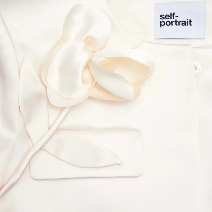 Self Portrait CoOrds Women Cream 3D Flower Satin Jacket