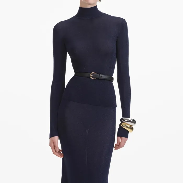 Self Portrait CoOrds Women Navy Viscose Knit Top