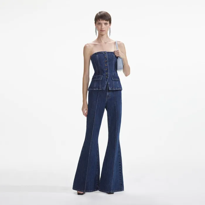 Self Portrait Denim Women Denim Bandeau Jumpsuit