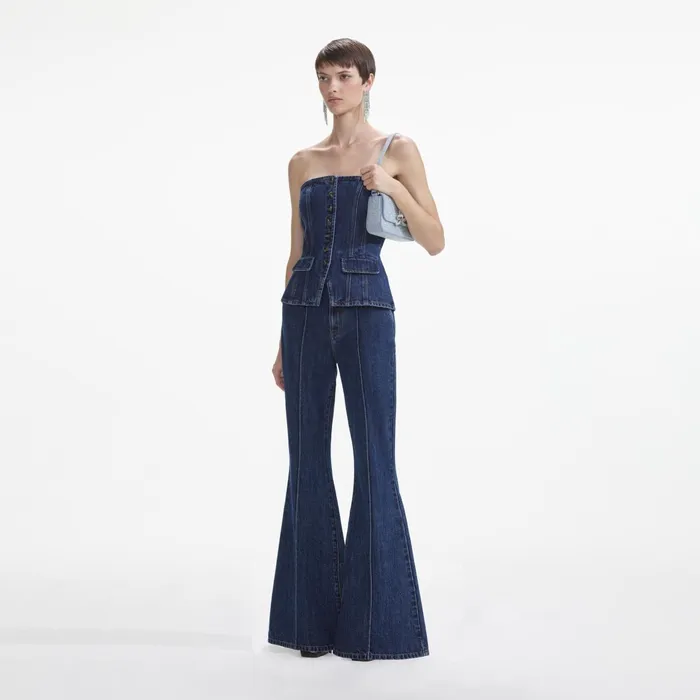 Self Portrait Denim Women Denim Bandeau Jumpsuit
