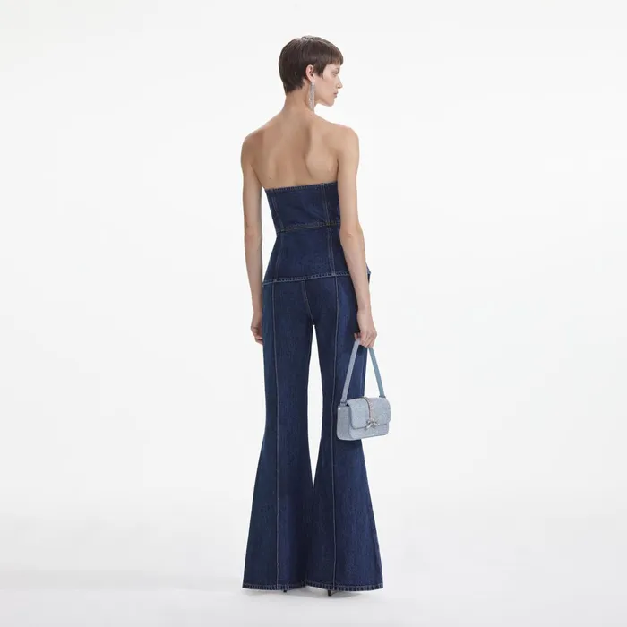 Self Portrait Denim Women Denim Bandeau Jumpsuit