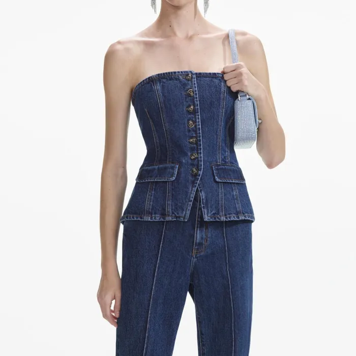 Self Portrait Denim Women Denim Bandeau Jumpsuit