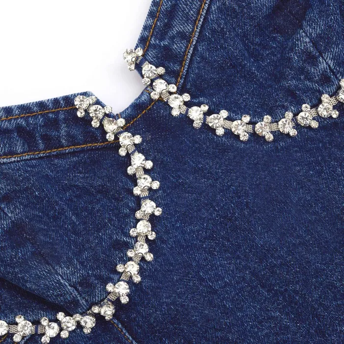 Self Portrait Denim Women Diamante Denim Mini Dress