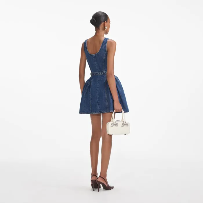 Self Portrait Denim Women Flared Denim Mini Dress