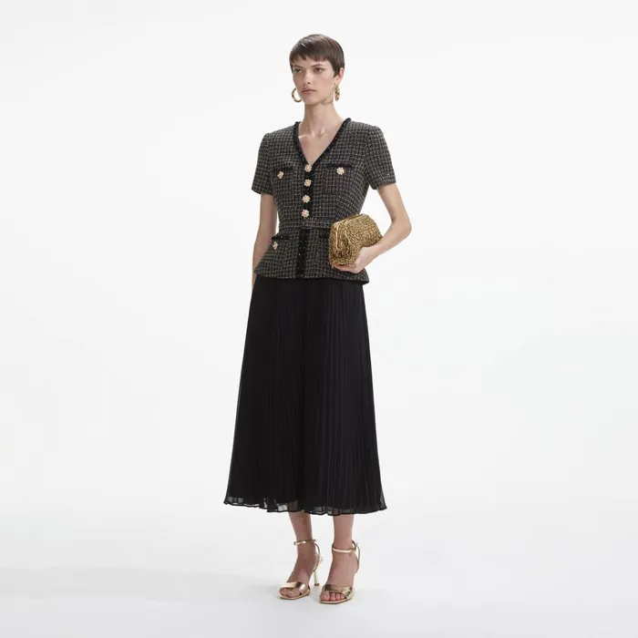 Self Portrait Dresses Women Black Boucle Chiffon Midi Dress