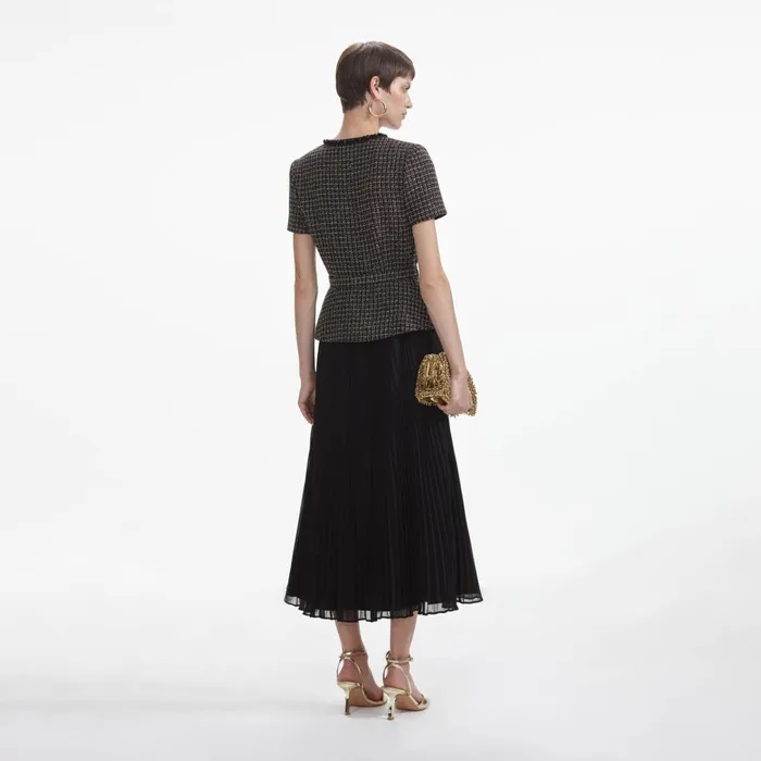 Self Portrait Dresses Women Black Boucle Chiffon Midi Dress