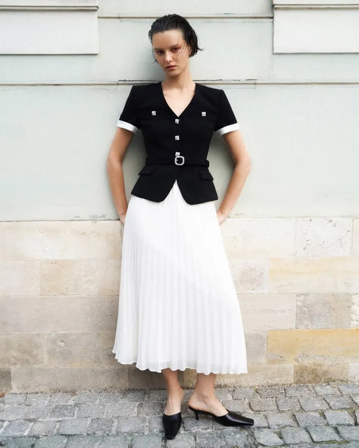 Self Portrait Dresses Women Black Crepe Contrast Chiffon Midi Dress