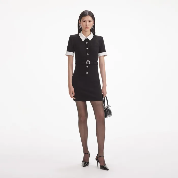Self Portrait Dresses Women Black Crepe Contrast Mini Dress