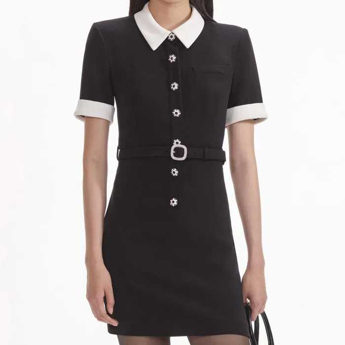Self Portrait Dresses Women Black Crepe Contrast Mini Dress