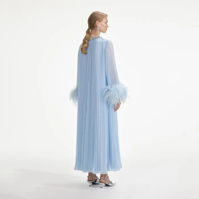 Self Portrait Dresses Women Blue Chiffon Feather Midi Dress Blue