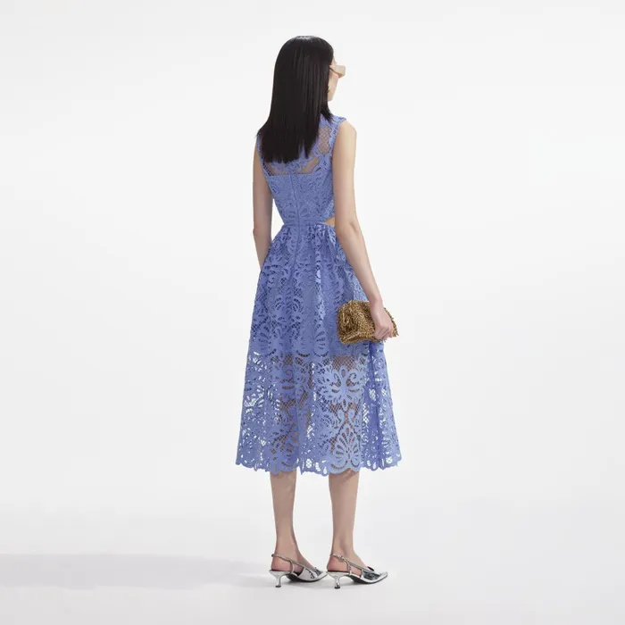Self Portrait Dresses Women Blue Lace Cut Out Midi Dress