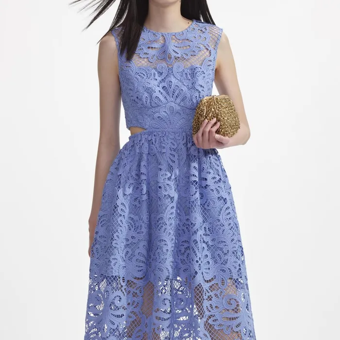 Self Portrait Dresses Women Blue Lace Cut Out Midi Dress