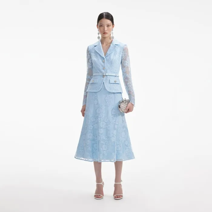 Self Portrait Dresses Women Blue Lace Tailored Midi Dress