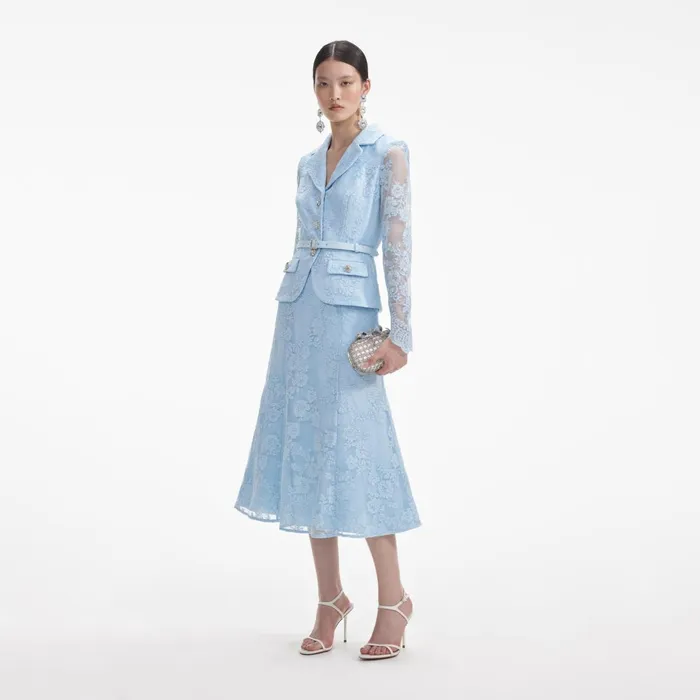 Self Portrait Dresses Women Blue Lace Tailored Midi Dress