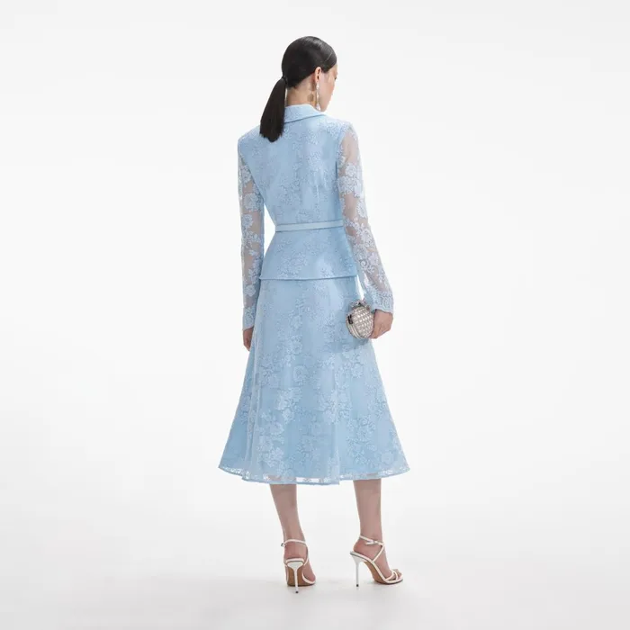 Self Portrait Dresses Women Blue Lace Tailored Midi Dress