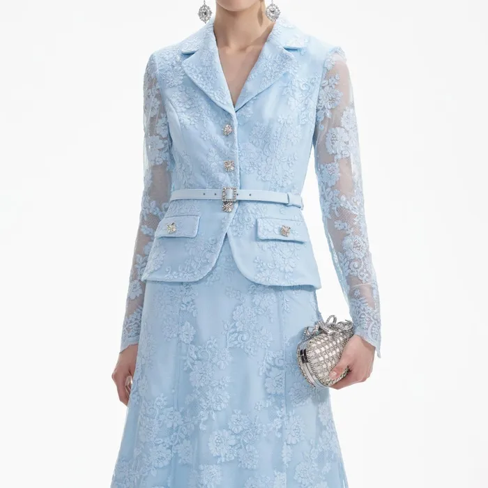 Self Portrait Dresses Women Blue Lace Tailored Midi Dress