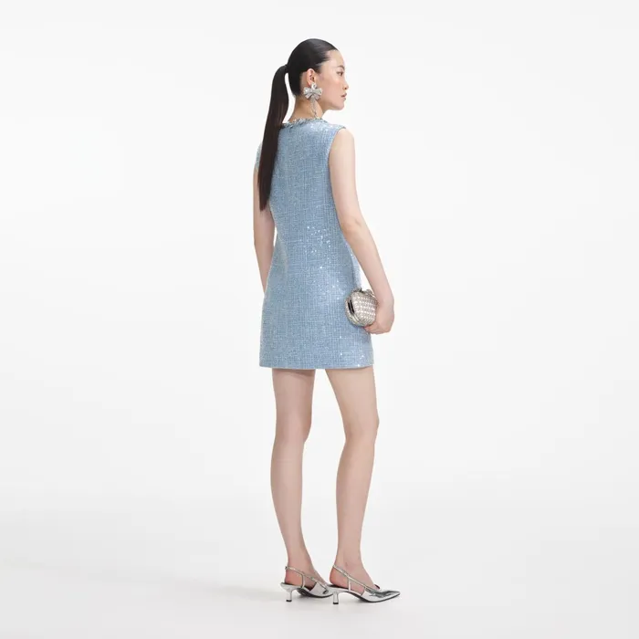 Self Portrait Dresses Women Blue Sequin Boucle Mini Dress Blue Self Portrait Dresses Women Blue Sequin Boucle Mini Dress Blue