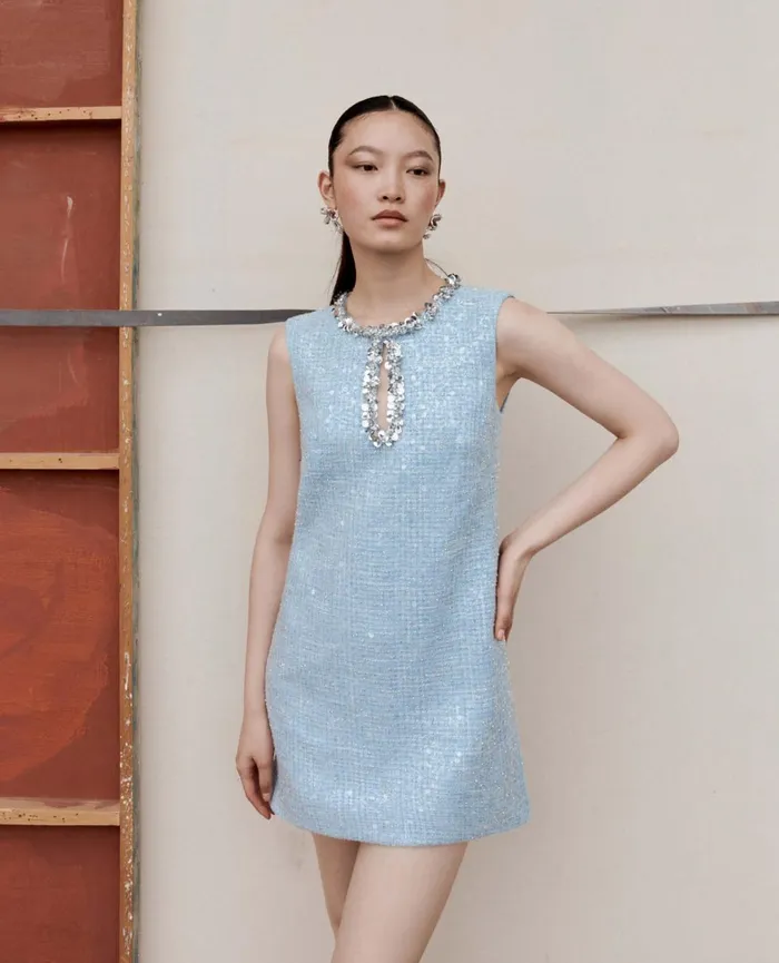 Self Portrait Dresses Women Blue Sequin Boucle Mini Dress Blue Self Portrait Dresses Women Blue Sequin Boucle Mini Dress Blue