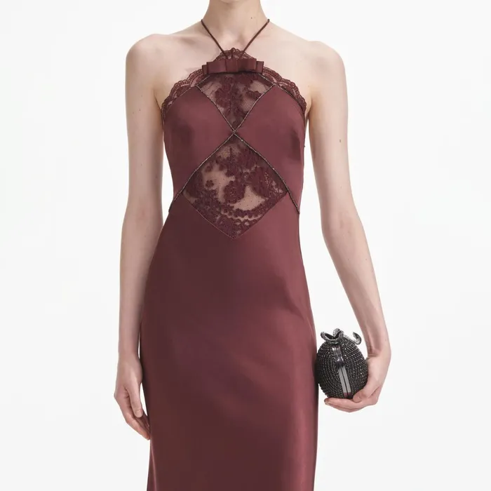Self Portrait Dresses Women Brown Satin Maxi Dress