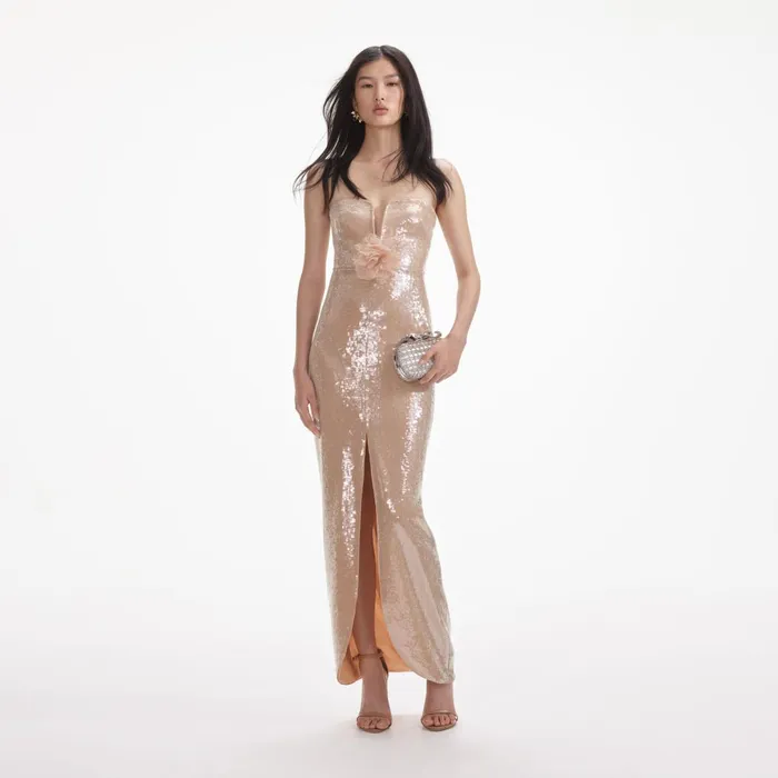 Self Portrait Dresses Women Champagne Sequin Maxi Dress