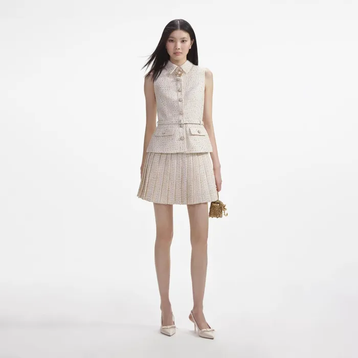Self Portrait Dresses Women Cream Metallic Boucle Tailored Mini Dress Cream