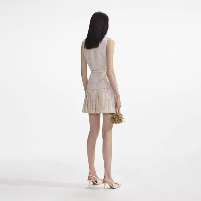 Self Portrait Dresses Women Cream Metallic Boucle Tailored Mini Dress Cream