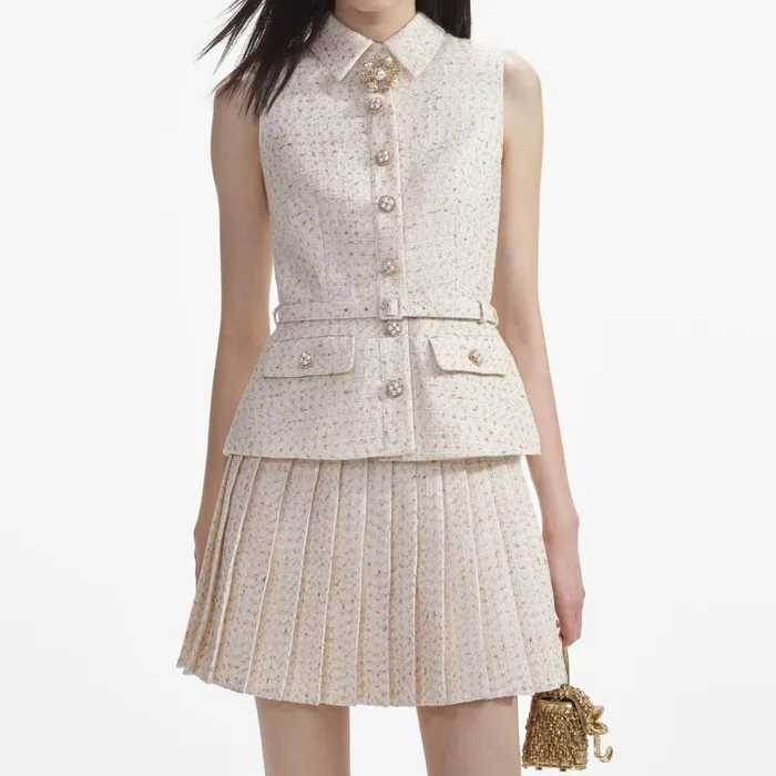 Self Portrait Dresses Women Cream Metallic Boucle Tailored Mini Dress Cream