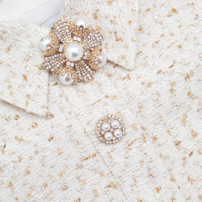 Self Portrait Dresses Women Cream Metallic Boucle Tailored Mini Dress Cream