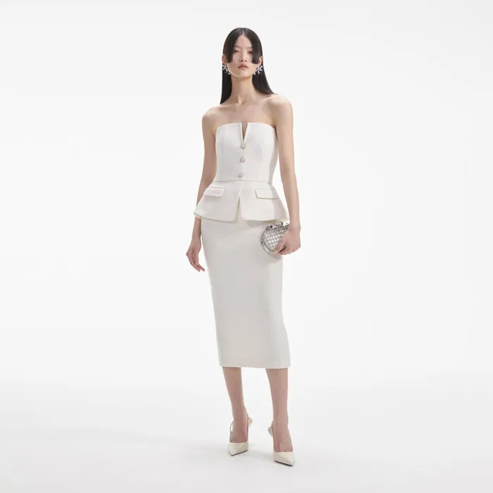 Self Portrait Dresses Women Cream Tinsel Boucle Bandeau Midi Dress