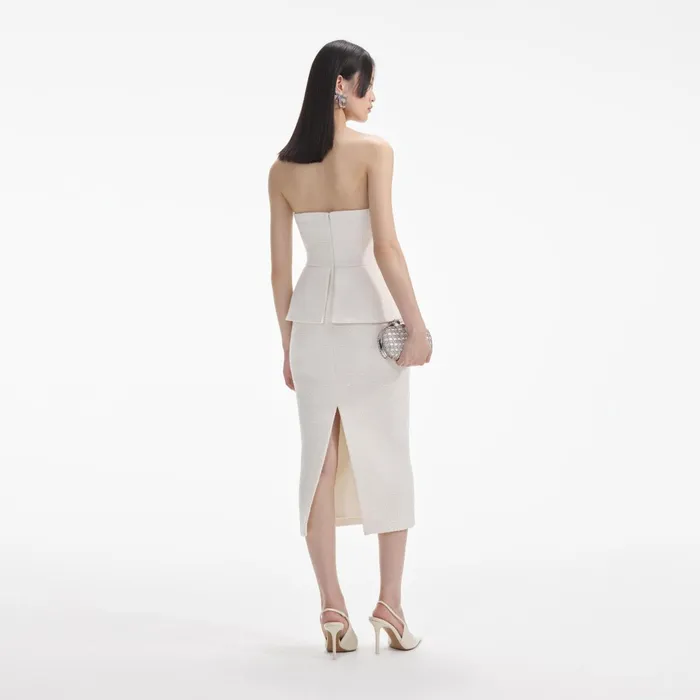 Self Portrait Dresses Women Cream Tinsel Boucle Bandeau Midi Dress