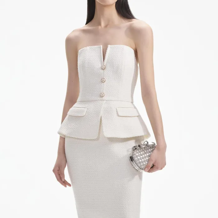 Self Portrait Dresses Women Cream Tinsel Boucle Bandeau Midi Dress