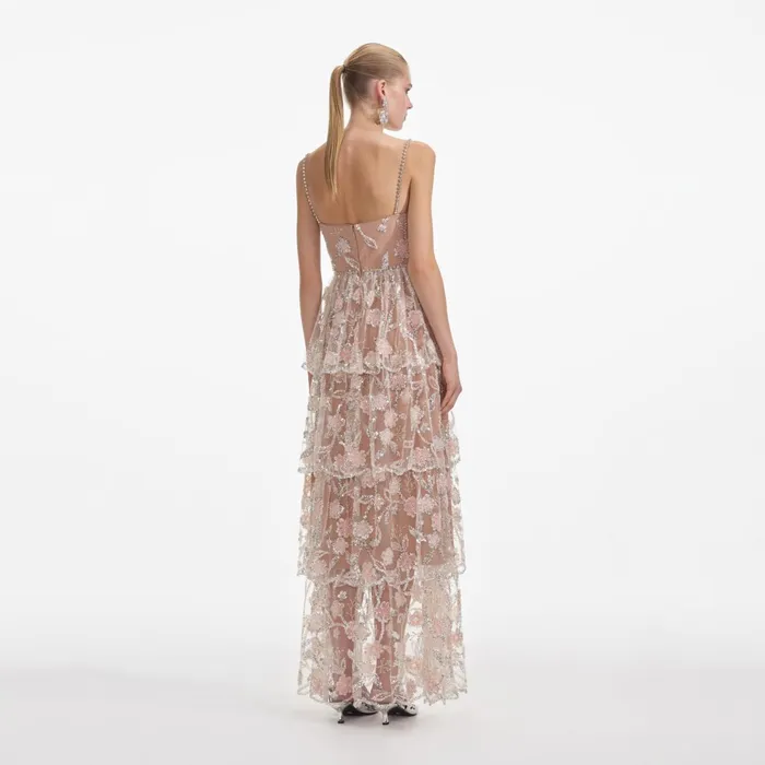 Self Portrait Dresses Women Flower Sequin Tier Maxi Dress