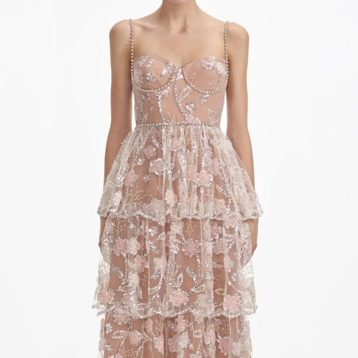 Self Portrait Dresses Women Flower Sequin Tier Maxi Dress