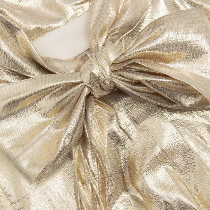 Self Portrait Dresses Women Gold Metallic Pussy Bow Maxi Dress