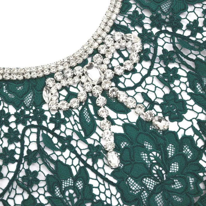 Self Portrait Dresses Women Green Lace Diamante Bow Midi Dress