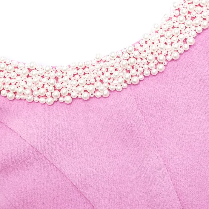 Self Portrait Dresses Women Pink Crepe Pearl Trim Midi Dress