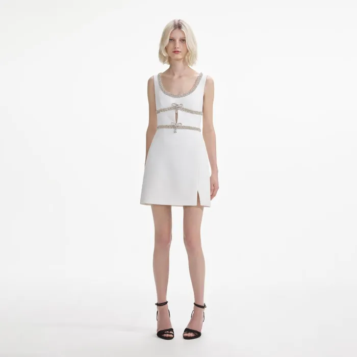 Self Portrait Dresses Women White Diamante Bow Trim Mini Dress