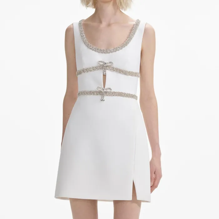 Self Portrait Dresses Women White Diamante Bow Trim Mini Dress