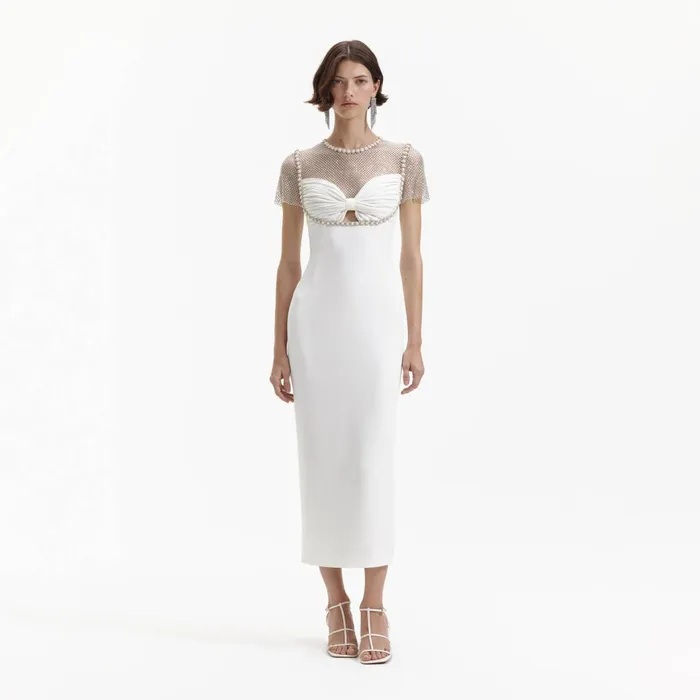 Self Portrait Dresses Women White Diamante Crepe Midi Dress White