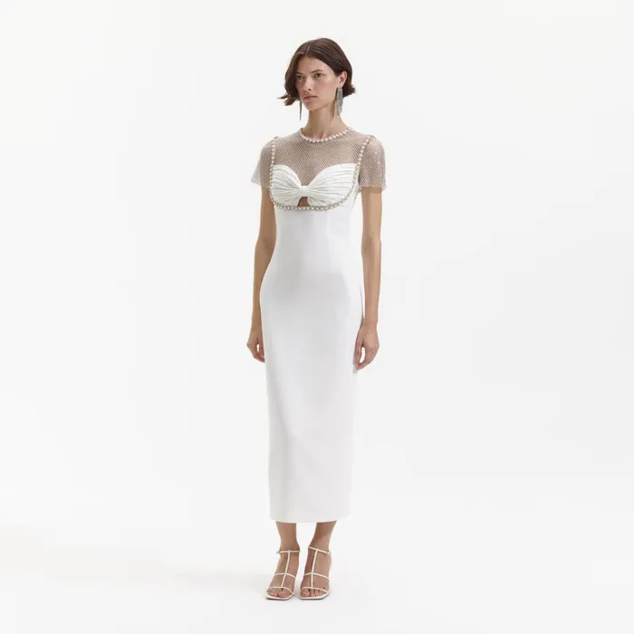Self Portrait Dresses Women White Diamante Crepe Midi Dress White